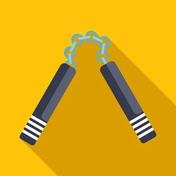Nunchaku weapon flat design icon on yellow background Stock Illustration