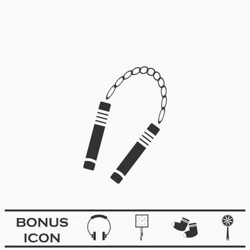 Nunchaku weapon icon flat Stock Illustration