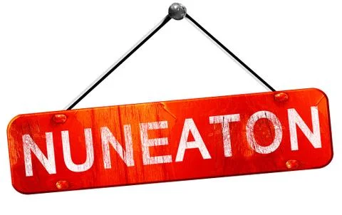 Nuneaton, 3D rendering, a red hanging sign Stock Illustration