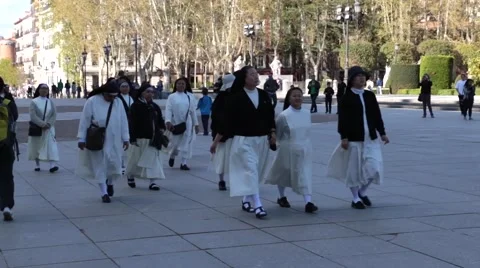 Nuns walking by Stock Footage 56141595