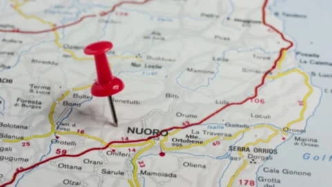 Nuoro pinned on a map of Italy Stock Footage 177369636
