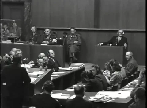 NUREMBERG - 1946: War Crimes Trials — Gisevius at the witness box Stock Footage 342818772