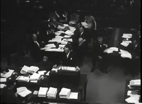NUREMBERG - 1946: War Crimes Trials — Prosecutor addresses the tribunal Видео 342919329