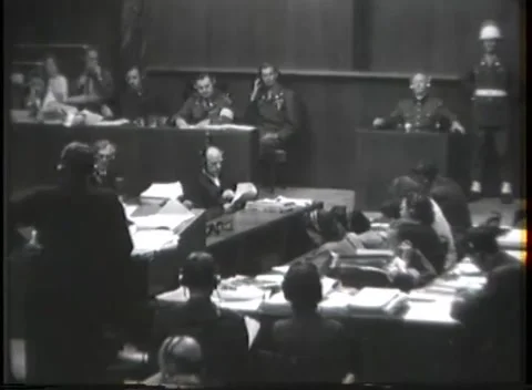 NUREMBERG - 1946: War Crimes Trials — Military police guard at the courtroom Stock Footage 342920043