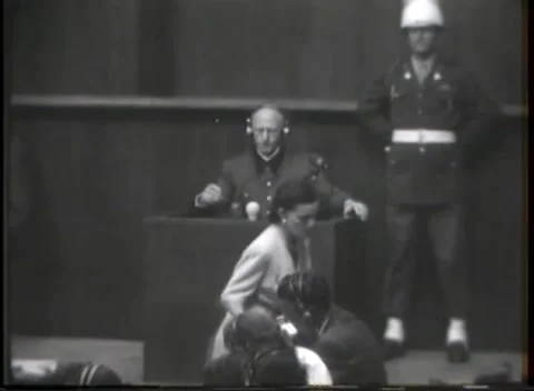 NUREMBERG - 1946: War Crimes Trials — Man in uniform at the witness box Видео 342920044