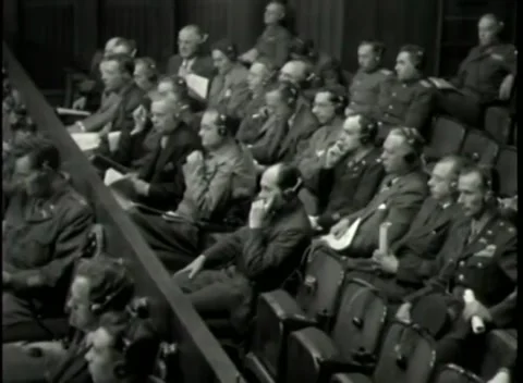 NUREMBERG - 1946: War Crimes Trials — Gallery wide with a head crossing frame Vídeos de archivo 342920154