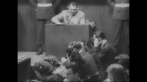 NUREMBERG, GERMANY - 1946: Hermann Goering testifies at the tribunal Stock Footage 339168632