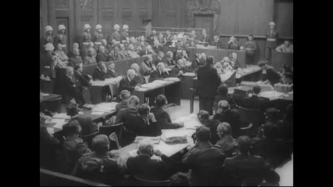 NUREMBERG, GERMANY - 1946: high-angle view of the tribunal Video stock 339168424