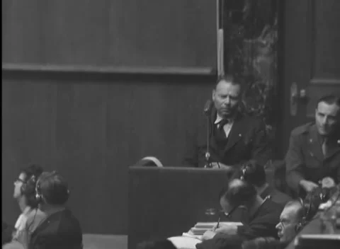 NUREMBERG, GERMANY - 1946: Note taking - Notebook records witness remarks Stock Footage 344489283