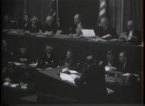 NUREMBERG, GERMANY - 1946: Notepad rows - Staff write below the reading panel Video stock 344901571