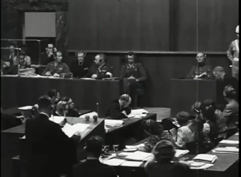 NUREMBERG, GERMANY - 1946: War Crimes Trials — Crossing toward the witness box Stock Footage 342818756
