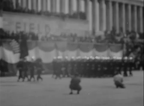 NUREMBERG, GERMANY - 1950: Parade crowd - Marching ranks pass spectator terraces Видео 344489060