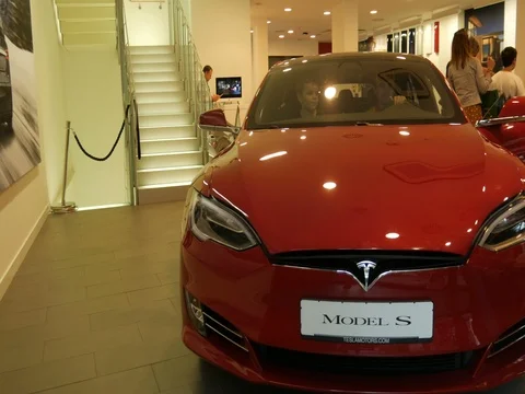 NUREMBERG, GERMANY August 14, 2017: Tesla show room Stock Footage 79984984