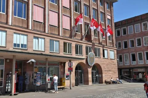NUREMBERG, GERMANY - MAY 6, 2018: People visit tourist information at the mai Stock Photos