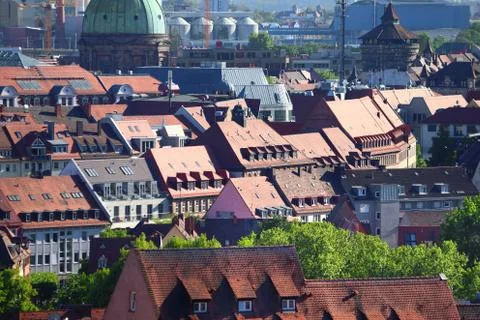 Nuremberg, Germany. Old town rooftops with church towers. Stock Photos