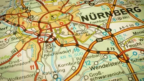 Nuremberg, germany – road network leading to the city, gliding view over atlas Stock Footage 346188321