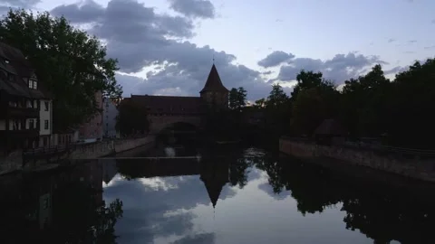 Nuremberg river view in the evening in Germany Stock Footage 211788904