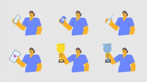 Nurse Animated Character Set two. Transparent Background Stock Footage 308932659