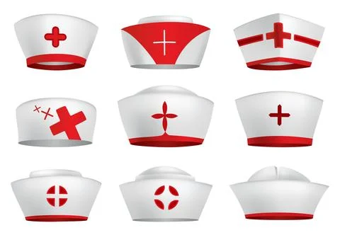 Nurse cap icon set, white simple image isolated. Minimalist medical illustration Stock Illustration