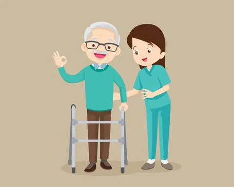 Nurse Caring for the elderly man Stock Illustration