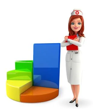 Nurse character with graph pose Stock Illustration