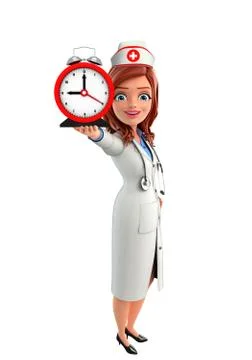 Nurse character with table clock Stock Illustration