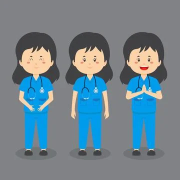 Nurse Character with Various Expression Stock Illustration