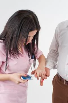 Nurse check diabet Stockfoto's