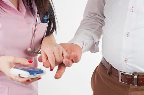 Nurse check diabet Stockfoto's