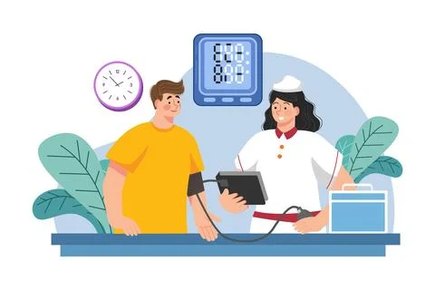 Nurse checking blood pressure Stock Illustration