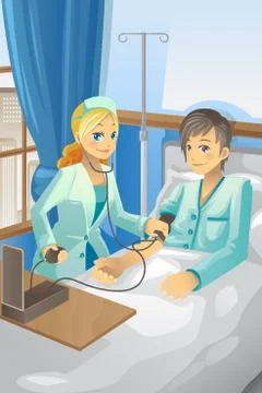 Nurse checking on patient Stock Illustration