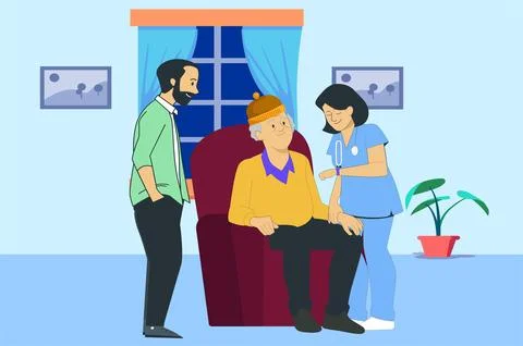 Nurse checking pulse of grandfather Stock Illustration