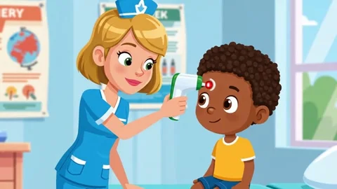 Nurse Checking Young Boy's Temperature Stock Footage 324741027