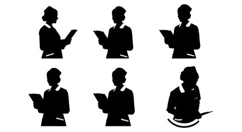 Nurse with Clipboard Multi-Angle Silhouettes Stock Illustration