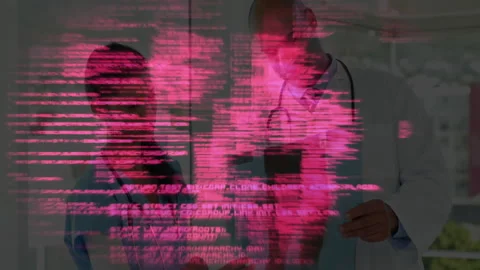 Nurse examining chart in clinic after doctor turning it with pink code streaming Stock Footage 312361518