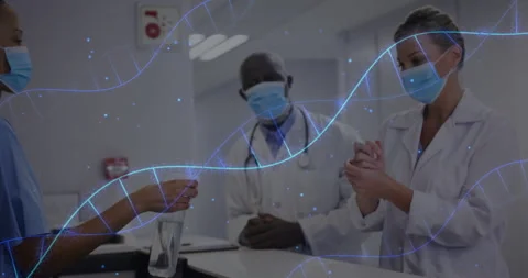 Nurse extending test vial toward doctor inspecting sample for genetic testing as Stock Footage 309682522