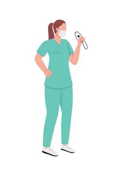 Nurse in face mask flat color vector faceless character Stock Illustration