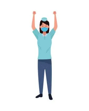 Nurse female worker using face mask for covid19 Illustrazione stock