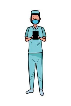Nurse female worker using face mask for covid19 库存插图