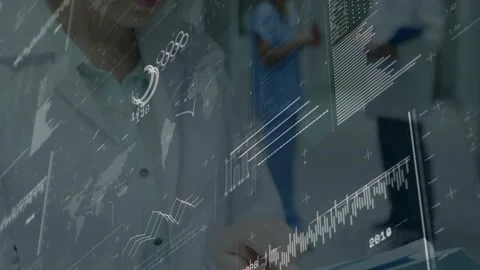 Nurse handing folder to doc, leading medical doctor reviewing tablet data for Stock Footage 329785792