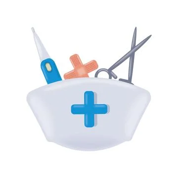 Nurse hat and medical objects for treatment Stock Illustration