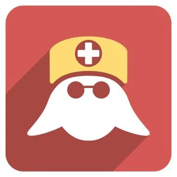 Nurse Head Flat Rounded Square Icon with Long Shadow Stock Illustration