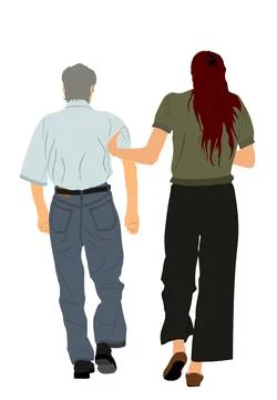 Nurse help old man to walking vector illustration isolated. Stock Illustration