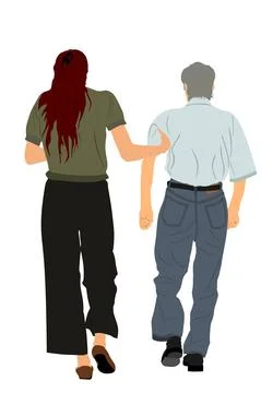Nurse help old man to walking vector illustration isolated. Stock Illustration