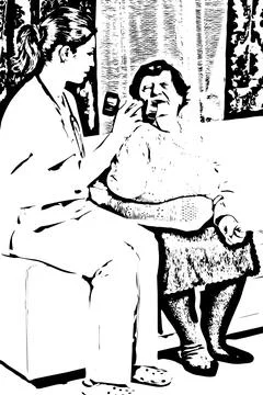 Nurse helping senior Sketch vector Sketch vector Stock Illustration