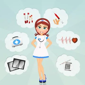 Nurse with hospital objects Stock Illustration