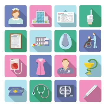 Nurse Icon Flat Set Stock Illustration