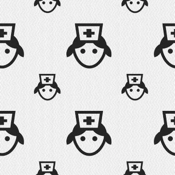 Nurse icon sign. Seamless pattern with geometric texture. Illustrazione stock