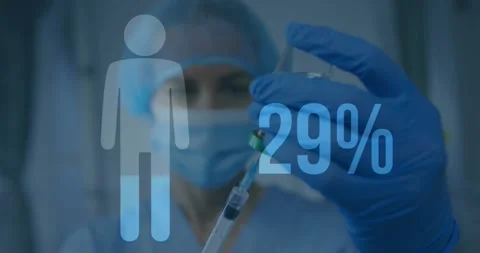 Nurse inserting needle into vial, filling syringe as pct bar filling icon Stock Footage 330227417