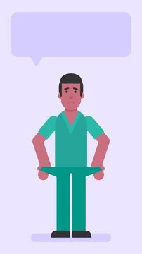 Nurse man shows empty pockets and upset Stock Illustration